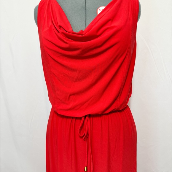 Soho Apparel Ltd Sz L  Coral Red Cowl Neckline Elasticized Waist Maxi Dress - Picture 5 of 9